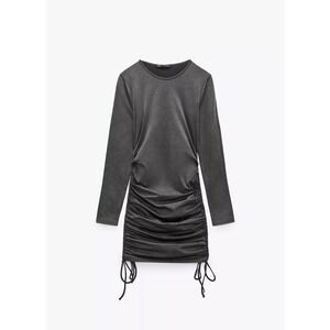 Zara Women's Midi Dress XS Grey Long Sleeve Midi Crew Neck Bodycon‎ New With Tag
